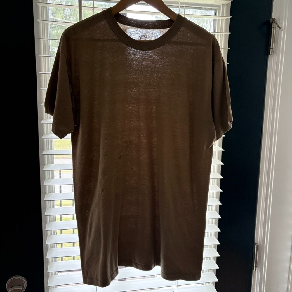 Vintage Paper Thin Military T-Shirt Men's Size L Faded Brown Single Stitch WORN